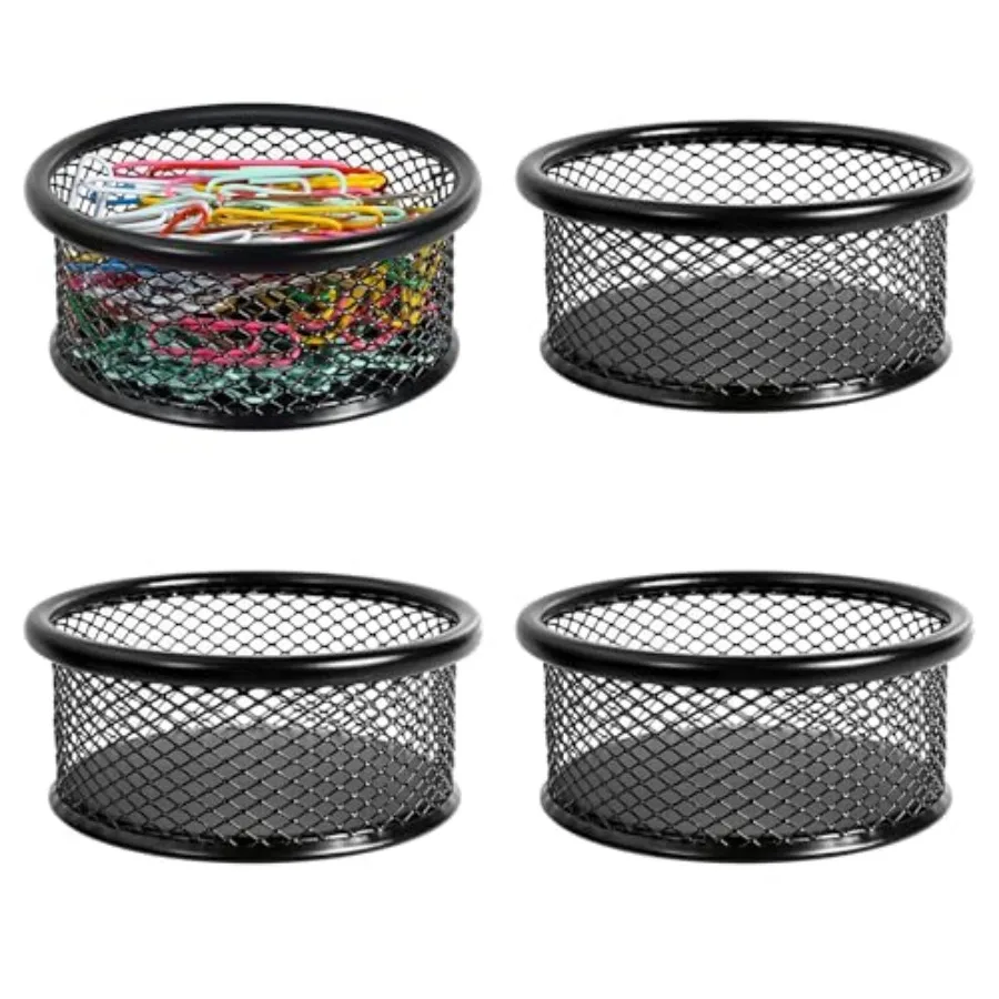

4 Packs Mesh Paperclip Holders for Desk Organizer, Metal Binder Clip Holder Dispenser Containers Pen Pin Storage Basket Office