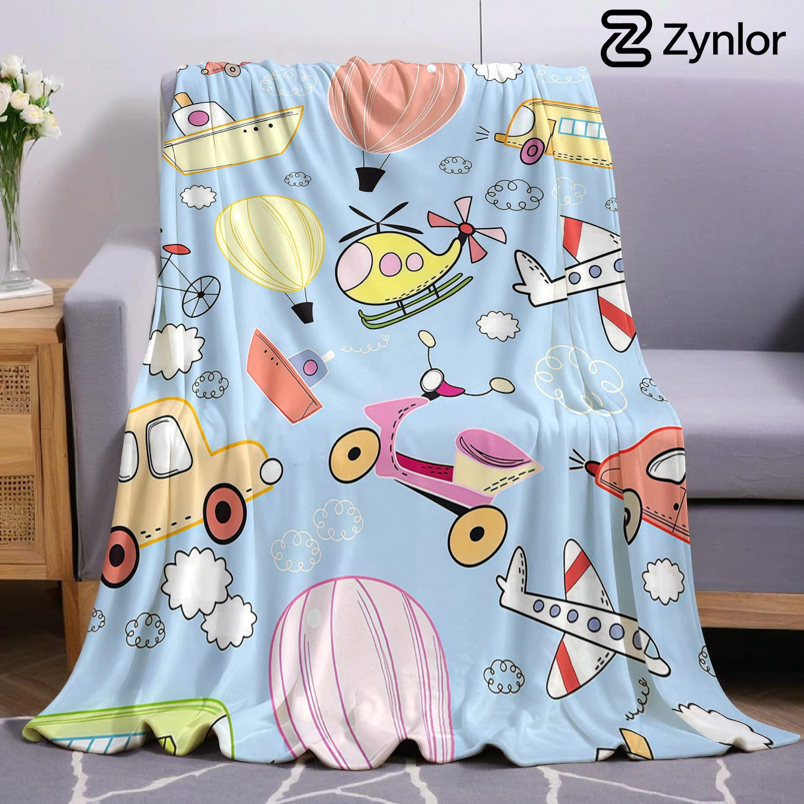 Kids Transport Doodle Lightweight Microfiber Soft Christmas Fleece Blanket Warm Cozy Throw for Bed Sofa Office Travel All Season