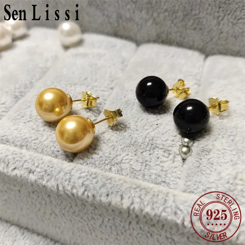 

Senlissi-New Fashion 18K Gold Needle Natural Freshwater White Pearl 4-12mm 925 Sterling Silver Stud Earrings for Women Jewelry