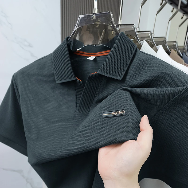 Hochwertiges Marken-Sommer-Polohemd mit kurzen Ärmeln für Herren, exquisites Abzeichen-Design, atmungsaktives und bequemes T-Shirt-Oberteil – Detail 26