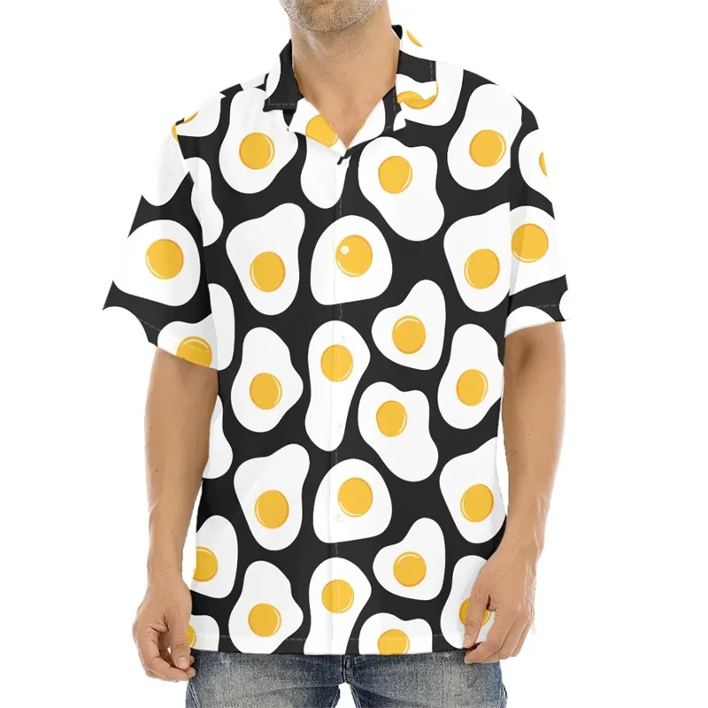 Funny Fried Egg Pattern Print Hawaiian Shirts For Men Summer Short Sleeve Holiday Beach Shirt 3d Print Mens Blouse Shirt