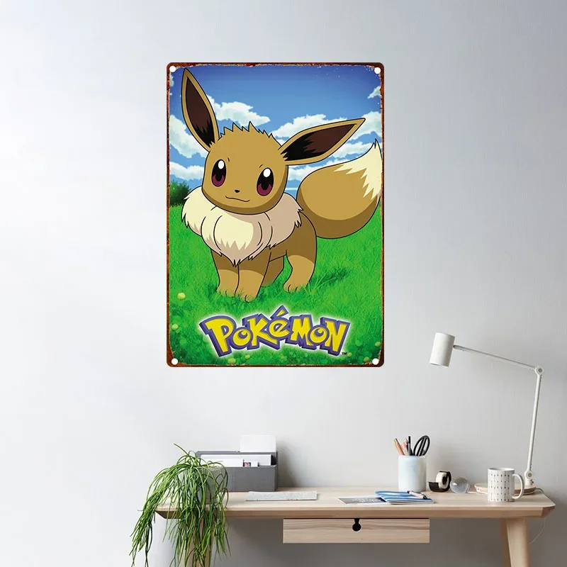 Anime Pokemon Metal Tin Sign Bulbasaur Charmander Squirtle Poster and Print Watercolor Wall Art Picture Home Decor Kids Gifts