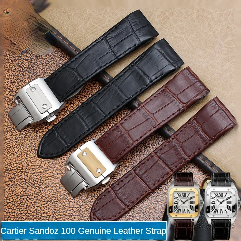 Genuine Leather Watch Strap for Cartier Santos100 Watch Band Waterproof Sweatproof Men\'s Women\'s Watch Band 20mm 23mm Wristband