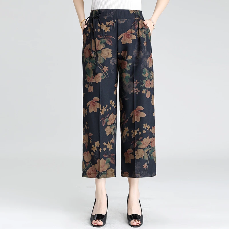 سراويل حريرية بأرجل واسعة للنساء ، خصر عالي ، تنفس ، ريترو ، نمط ياباني ، مرن ، عصري ، صيف ، Tianxiang ،