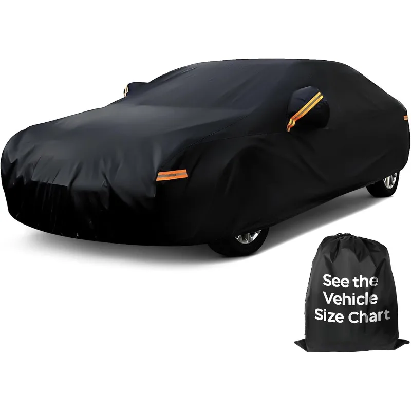 

10-Layer Car Cover Waterproof All Weather. Outdoor Full Exterior Covers for Automobiles Sedan Hatch. Rain Sun Snow. Black