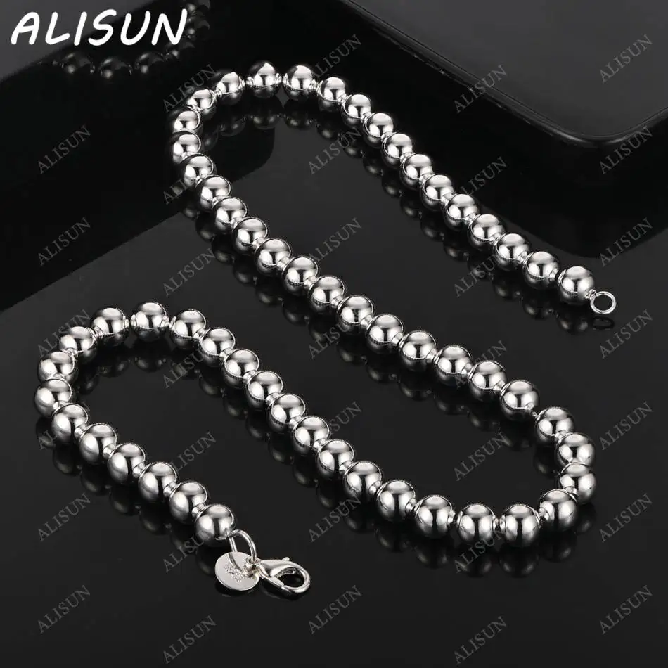 

ALISUN 925 Sterling Silver 45cm 8mm Beads Necklace For Women Man Charm Trend Birthday Gifts Fashion Party