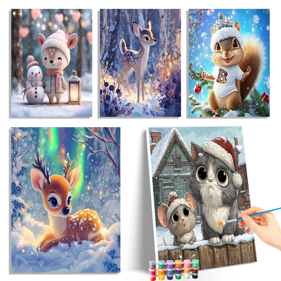 

GATYZTORY Painting By Numbers Oil Christmas cartoon cute animals Christmas hand drawn gift Canvas Painting Set Room Decoration