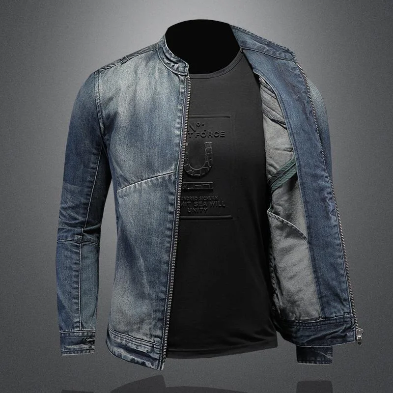 Autumn and Spring Style Trendy American Vintage Straight Leg Motorcycle Denim Jacket Men's Loose Sports Plus Size High-End Outer
