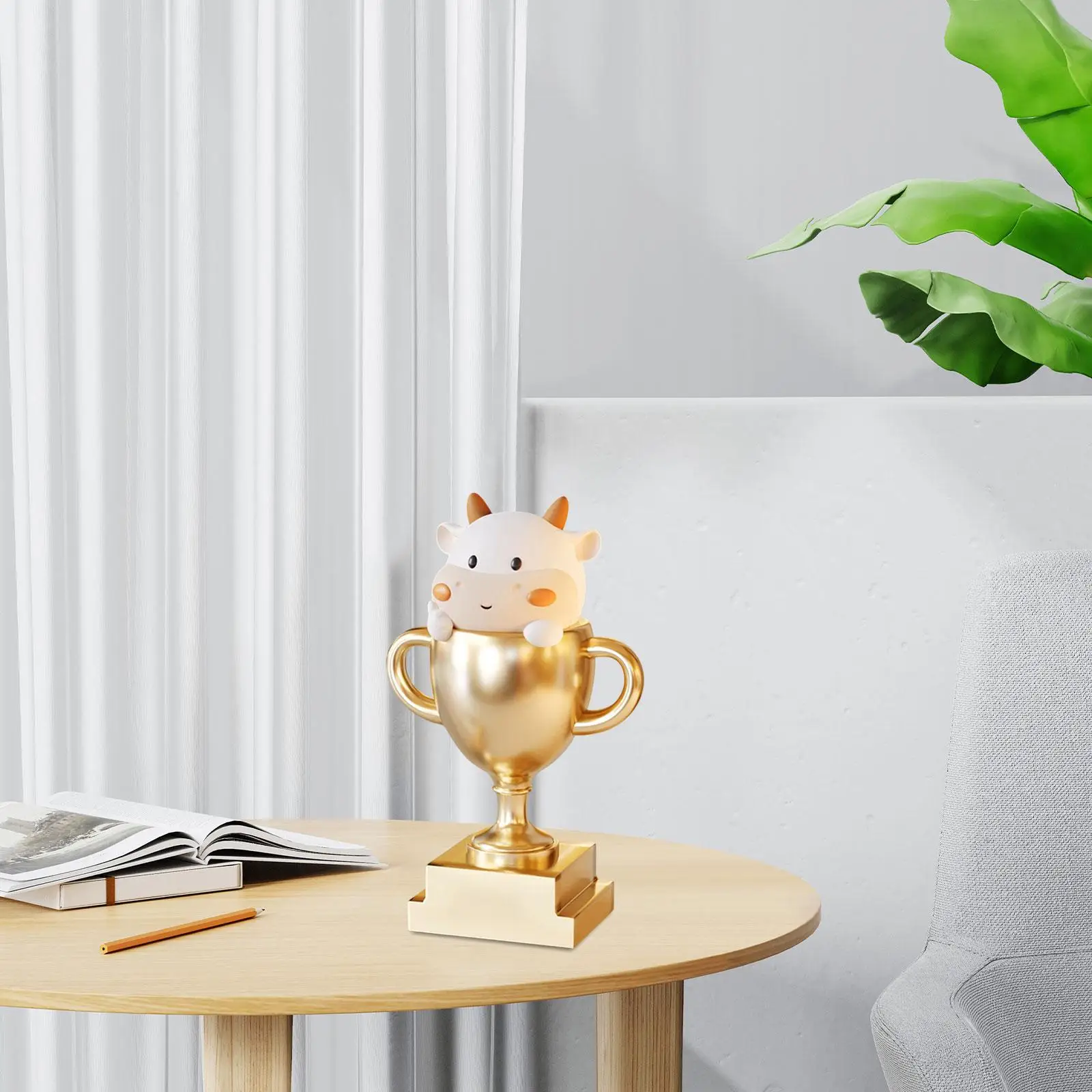 Cute Trophy Cup Figurine Resin Cartoon Statue Tabletop Decoration Winner Award Ornament Collectible for Game Supplies Classroom