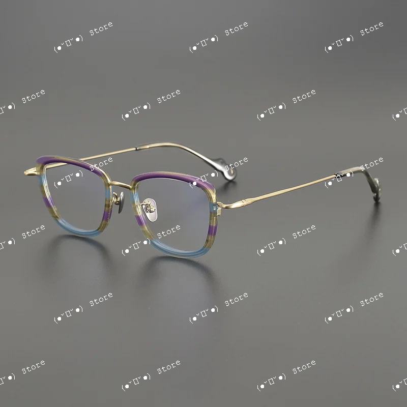 

New Pure Titanium Eyeframe Fashion Men's and Women's Wear Myopia Anti Blue Light Color Plate Square Flat Mirror Frame RL5965