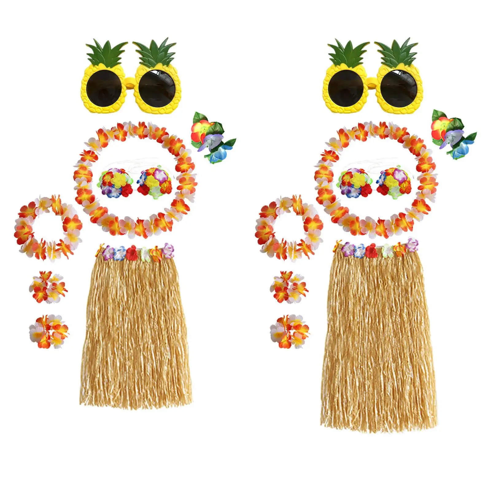 Hawaiian Hula Dancer Grass Skirt Flowers Bracelets for Festival Dress up