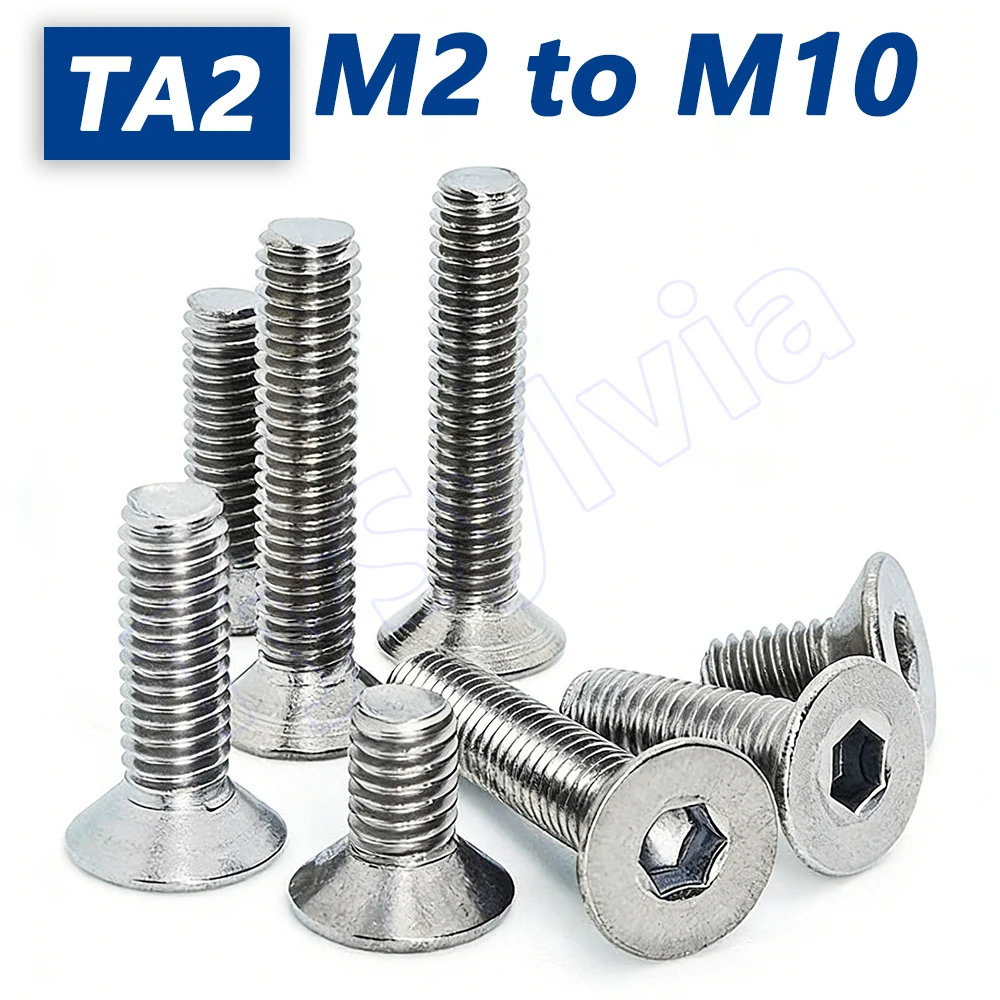 M2 to M10 Hex-Drive Flat Head Screws TA2 Pure Titanium Hexagon Hex Socket Countersunk Screw Flat Head Allen Bolts