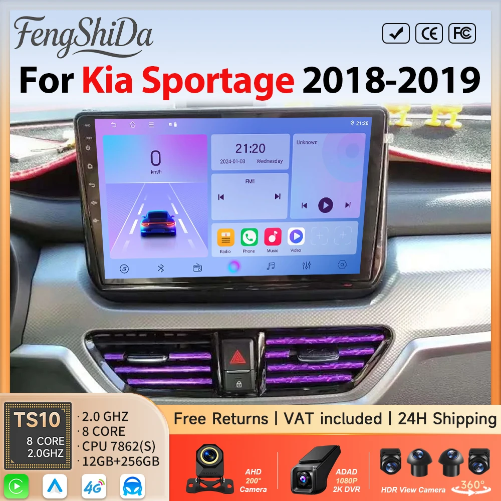 Navigation For Kia Sportage 2018-2019 wireless Carplay Android Auto 2K QLED Wifi GPS Car Radio Multimedia 5G WiFi Head Unit RDS