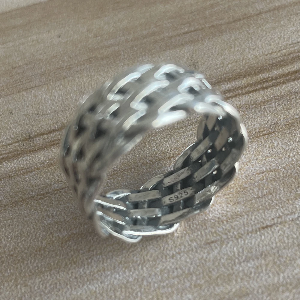 Genuine 925 Sterling Silver Rings For Women And Men Braided Ring Vintage Punk Fine Jewelry