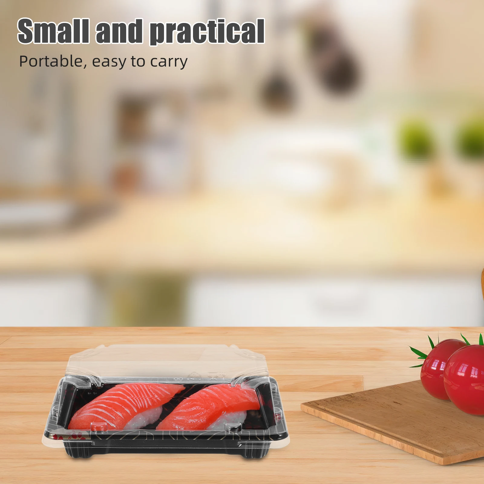 

50Pcs Sushi Container Transparent Rectangular Japanese Print Reusable Food Storage Box Sealed Lid Lunch Organizer Picnic Case
