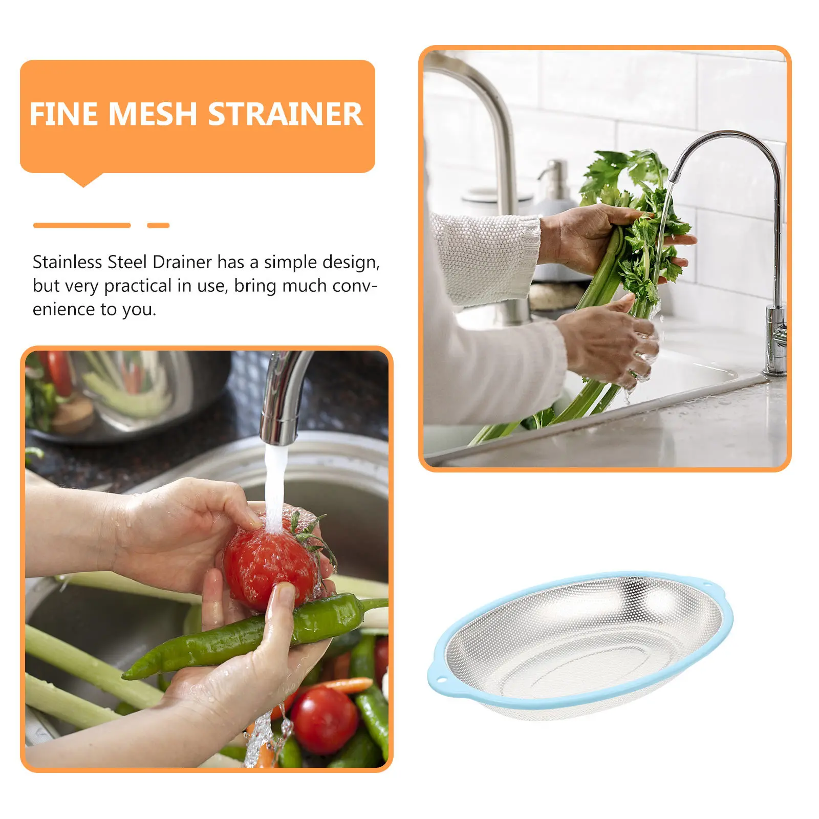 

Stainless Steel Rice Draining Basket Sturdy Vegetable Fruits Washing Drainer Fine Mesh Kitchen Strainer Basket
