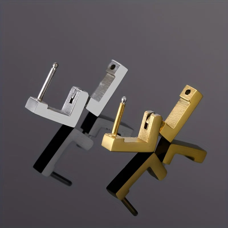 1pc Punk Hiphop Stainless Steel Geometric Type Square Hoop Earrings Ear Buckle Stud Accessories For Men Women Daily Wear Jewelry