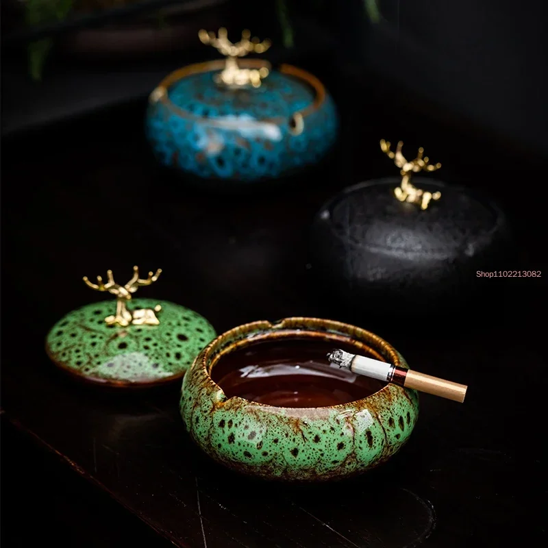 Round Ceramic Ashtray Living Room Anti Fly Ash with Lid Ashtray Cigar Ashtrays Home Decoration Accessories Send Boyfriend Gift view 2