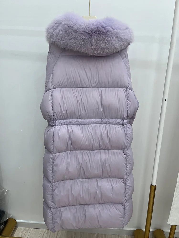 Neue Mode Winter frauen Mantel Gans Unten Mit Echt Fox Pelz Kragen Lange Jacke Volle Ärmel Dicke Warme Luxus weiblichen Mantel