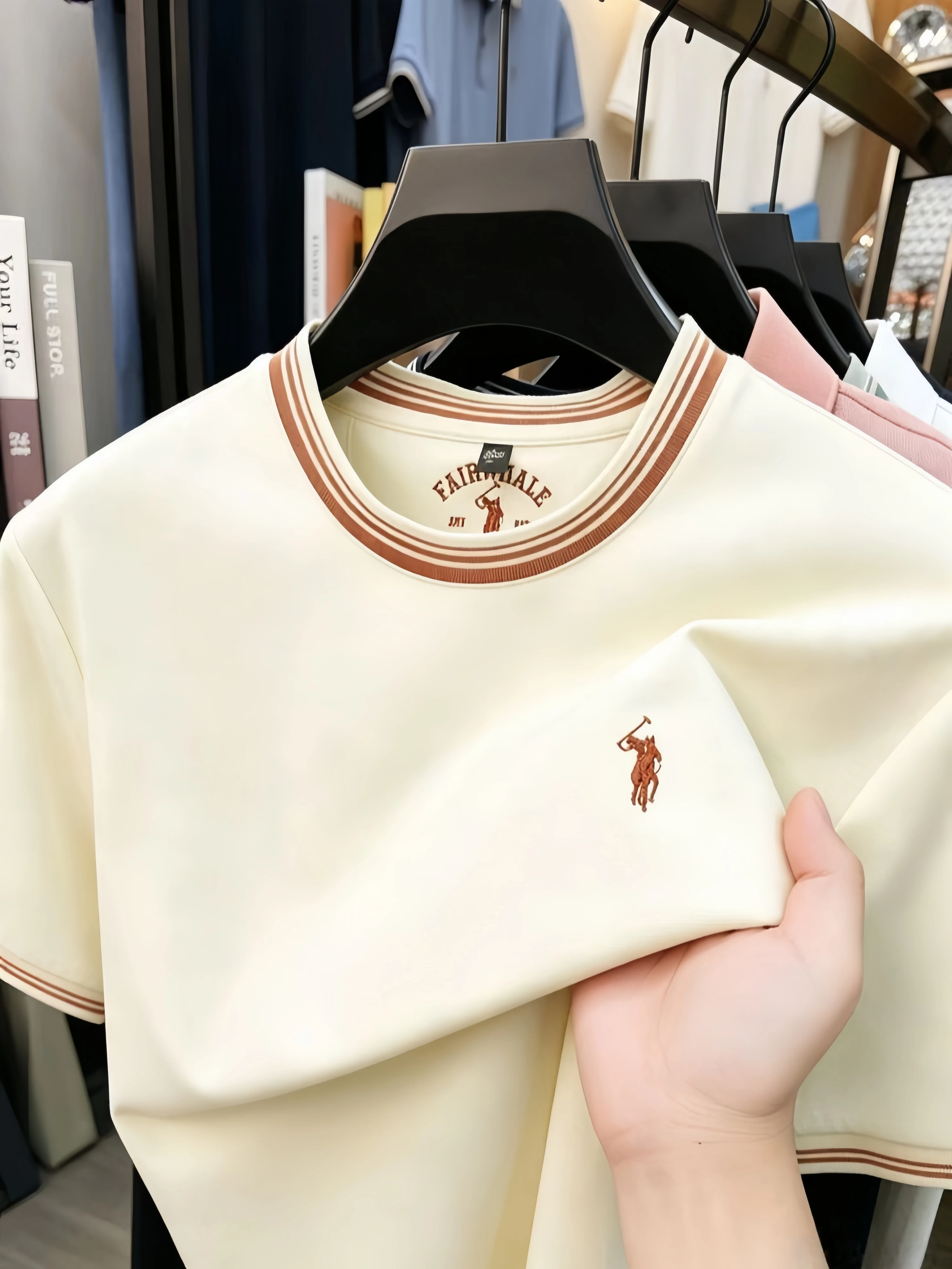 Designer brand silk cotton short sleeve T-shirt new Paul Pony embroidered men's summer breathable fashion casual round neck top