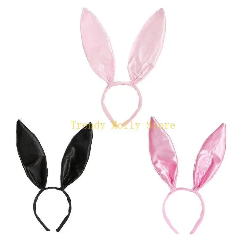 N5KB Bunny Ear Hoofdband Satin Hair Hoop Bunny Cosplay Hoofdband Konijnoor Haarband