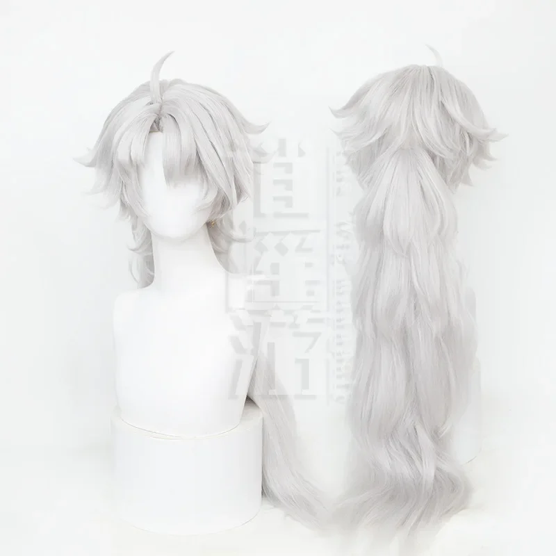 Wuthering Waves Lingyang Cosplay Perruque pour Homme et Femme, 80cm de Long, Cheveux Gris, Résonateur Glace Naturelle, Jinzhou Halloween