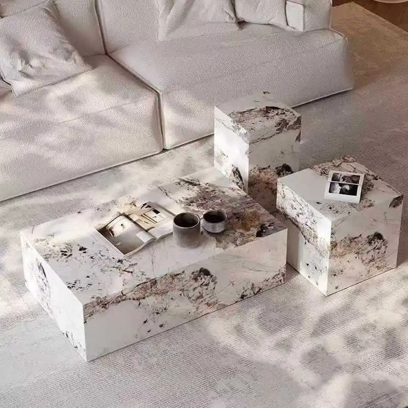 

Luxury Stone Coffee Table, Nordic French Retro Design, Compact Corner Table Set for Small Space Living Room, High-End Side Table