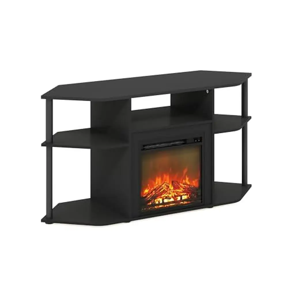 Corner Fireplace TV Entertainment Center with Open Storage Shelves TV up to 55 Inch Americano/Black Electric Fireplace Insert