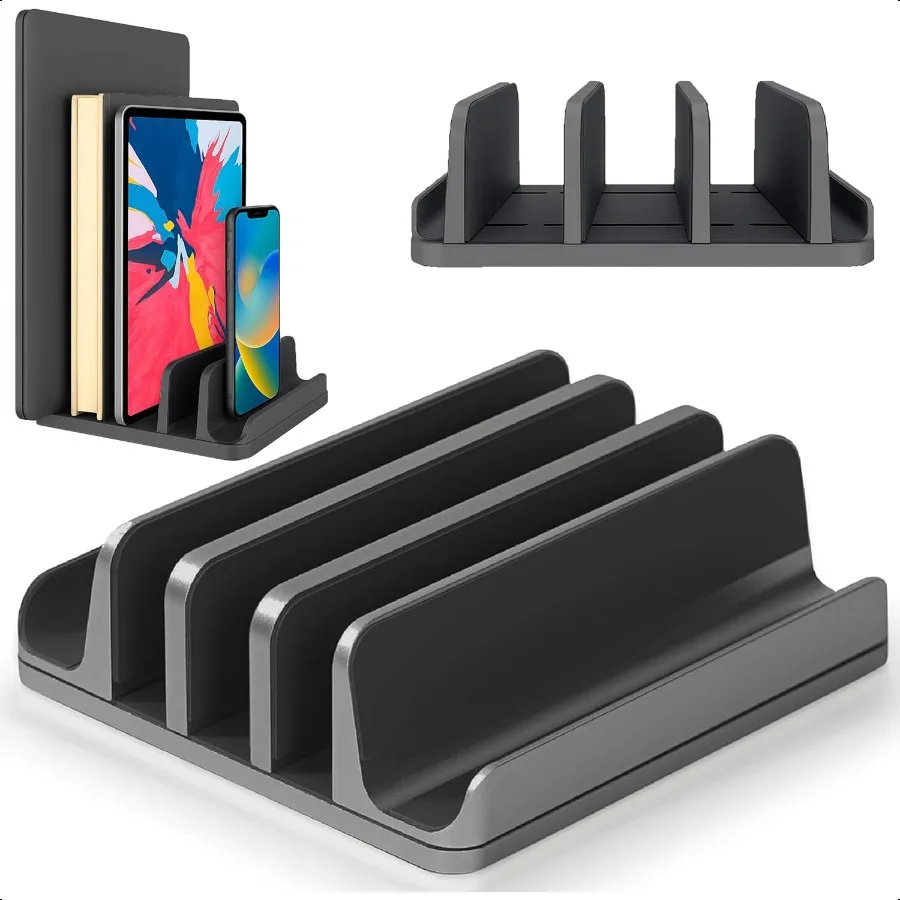 Multiple Laptop Holder Vertical Adjustable Laptop Vertical Stand Holds 5 Devices Fits All Books Laptops Tablets and Mobiles up