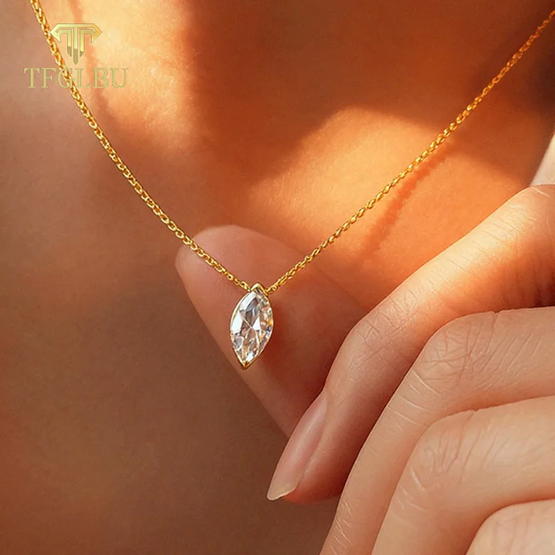 

TFGLBU D Color 5*10mm 1CT Marquise Cut Moissanite Necklace for Women Sparkling Classic Lab Diamond Pendant Sterling Silver 925