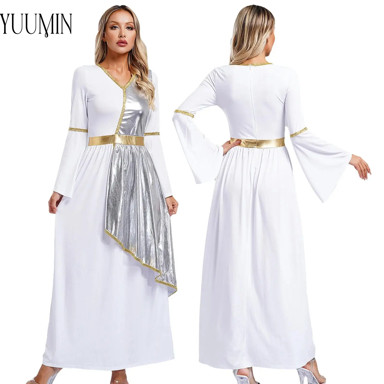 

Women Halloween Ancient Greek Athena Goddesses Queen Princess Cosplay Costume Roman Beauty Toga Robe Church Choir Worship Dress