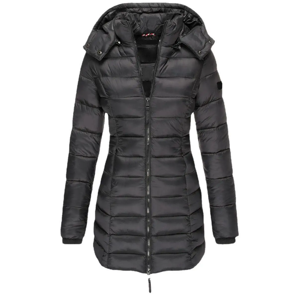 

2025 Winter Thicken Warm Solid Zipper Hooded Cotton Coat Women's Cotton Jacket Medium Length Slim Fitting Parkas