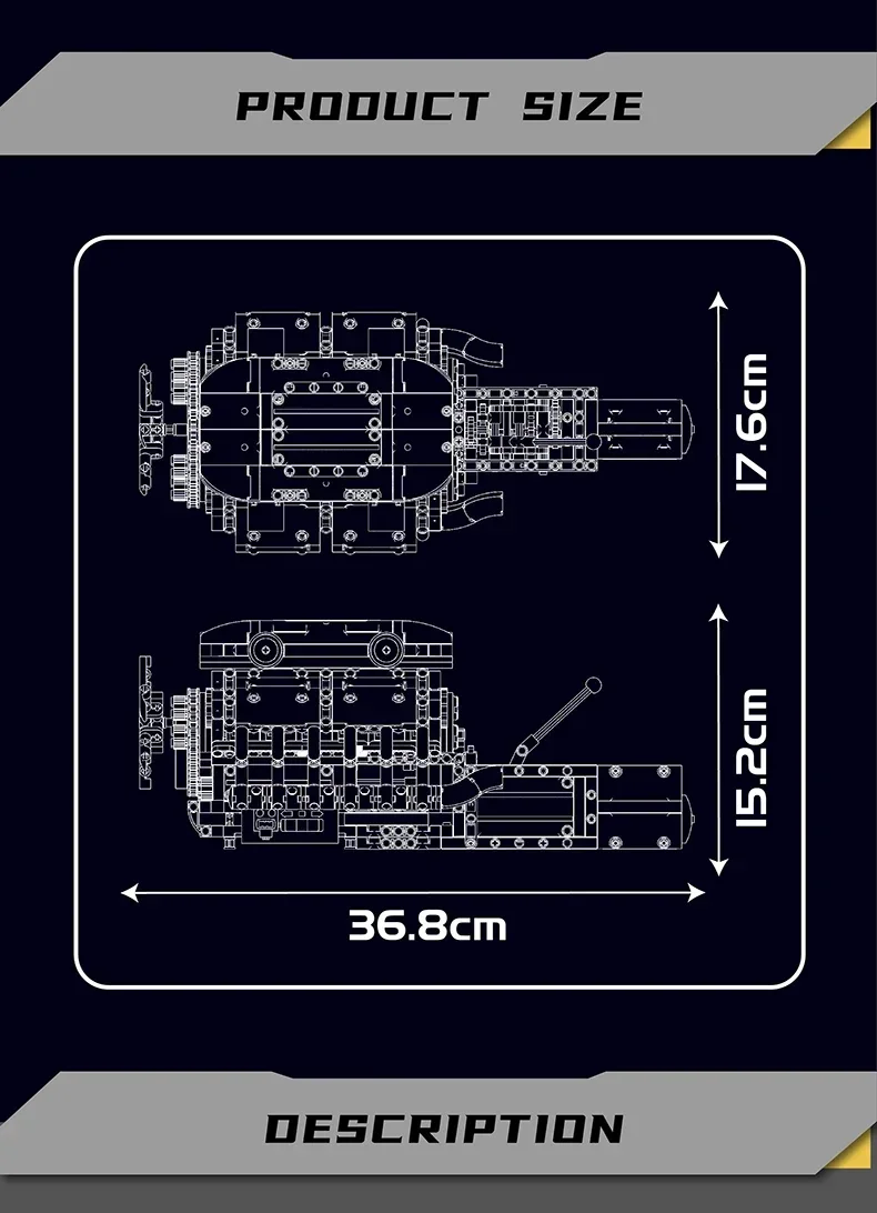 Mould King 10202 Modello di motore motorizzato Supercar V12 con kit di montaggio tecnico per blocchi di trasmissione per regalo per adulti per bambini