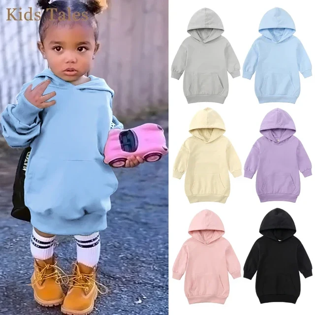 1 5Y Toddler Baby Girl Hoodies Dress Kids Long Sleeve Solid Pocket Sweatshirt Jumper Children Casual Pullover Hooded Shift Dress AliExpress