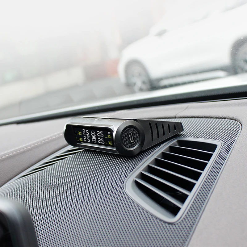

Wireless Tire Gauges Dashboard Windshield Car Tire Pressure System USB Solar Rechargeable TPMS