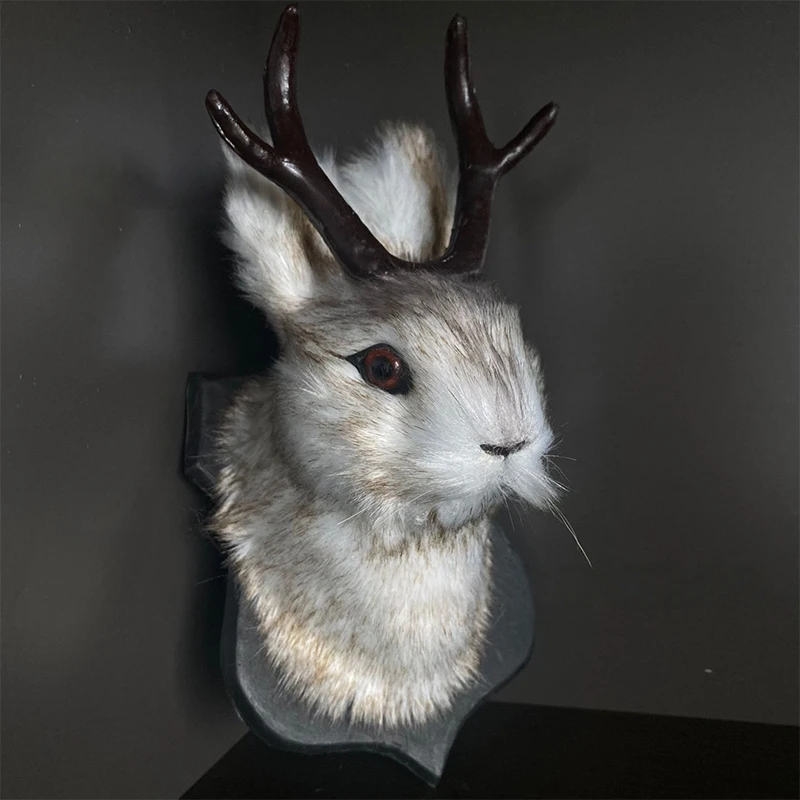 Bedroom Sculpture Bunny Head Antlers Wall Hanging Decoration Crafts Furry Rabbit  Animal Wall Mount Pendant Easter Decoration