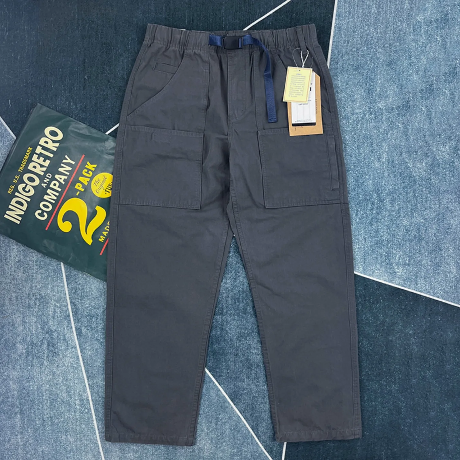 กางเกงลําลองขาตรงผ้าฝ้ายหนาหลวมสําหรับผู้ชายอเมริกันวินเทจทํากางเกงคาร์โก้เข็มขัดล้างเก่า