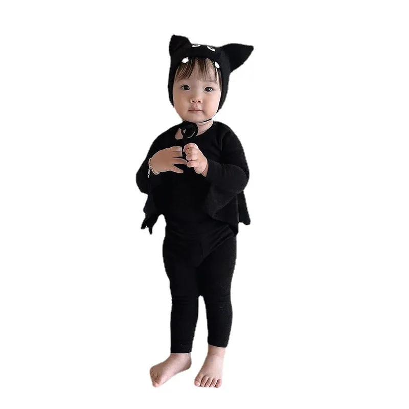 2024 New Baby Halloween Clothes Set Boys Girls Cute Bat Sleeve Bodysuit + Hat  Toddler Fashion Kids Halloween Party Clothing