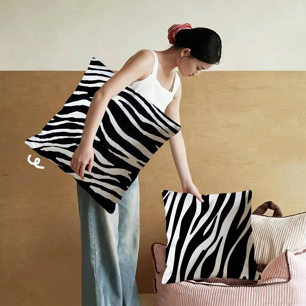 Black White Print Zebra Cushion Cover Car Throw Pillow Case For Sofa Car Christmas Gift 40x40cm 45x45cm - view 4