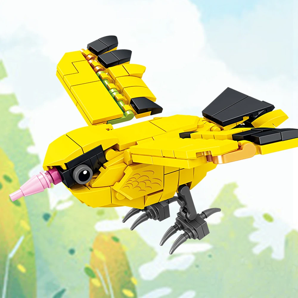 مجموعة بناء الطيور الكرتونية الصغيرة - الطاووس، الرافعة، الغراب، النورس، الأوريول، لعبة تعليمية جذعية محمولة للسفر واللعب المنزلي