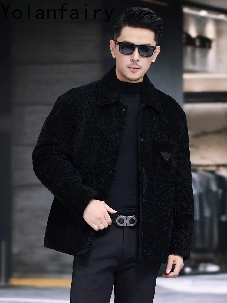 YOLANFAIRY Natural Lamb Wool Fur Coat Man Winter Warm Genuine Sheepskin Leather Jacket Men High-end Black Fur Coats Chaqueta