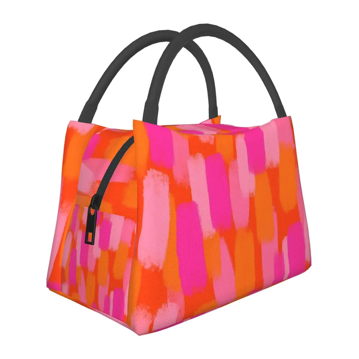 Abstract Paint Brush Lunch Bag For Women Pink and Orange Lunch Box Retro Outdoor Picnic Cooler Bag Portable Thermal Lunch Bags