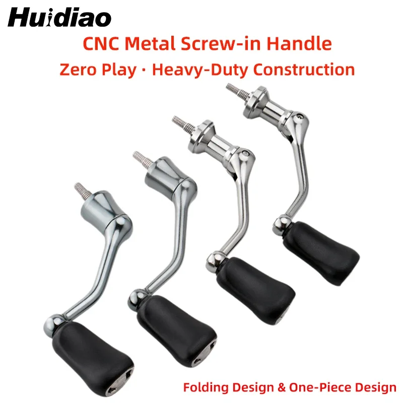 Huidiao Robuster, komplett aus Metall verschraubbarer Griff für Spinn-Angelrolle, Zero Play, wasserdichter Kipphebel, einteiliges/klappbares Design