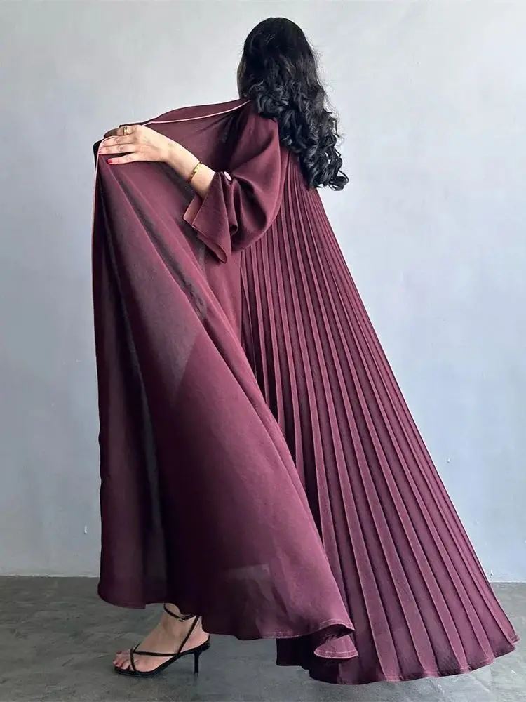 Eid Open Pleated Kimono Abaya Dubai Luxury 2024 Turkey Muslim Modest Dress Kebaya Islam Clothing For Women Robe Femme Musulmane