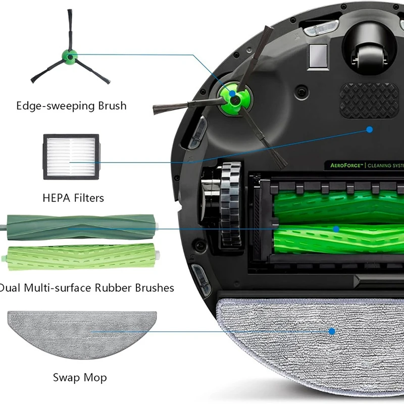 Piezas de repuesto para Irobot Roomba I5, I5 + J5, J5 + Kit de accesorios de vacío, cepillos de goma, filtros Hepa, almohadillas para mopa