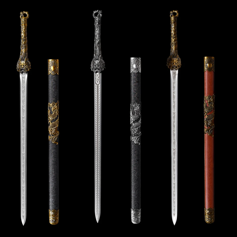 Chinese gold and silver Dragon King sword katana cosplay real steel battle preparation hand-polished sharp samurai sword Weapons