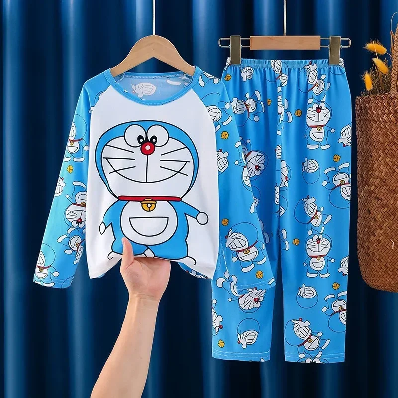 Miniso Stitch Cartoon Summer Children's Pajamas Sets Boy Sleepwear Long Sleeved Clothes Kids Round Neck Pajamas Set Baby Girls