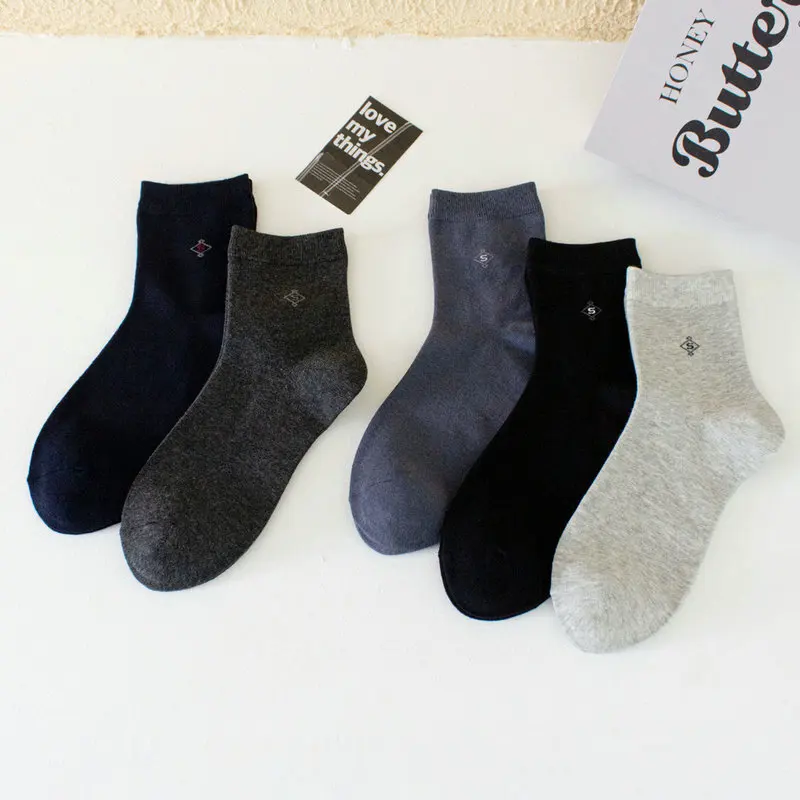 Chaussettes d'affaires en coton peigné pour hommes, mi-tube, solide, document, respirant, automne, hiver, nouveau, 5/10 paires