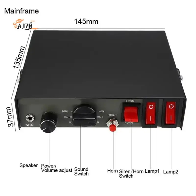 

A17R-200W 9 Sound Loud Warning Alarm Police Fire Siren Horn PA Speaker MIC System Microphone Fire Speaker Host