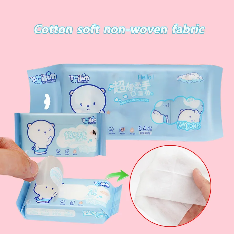 64pcs Mini Hand Wipes Disposable Portable Travel Size Easy Pull Out Mouth Cleaning Wet Tissues for Home Office School Daily Use view 3